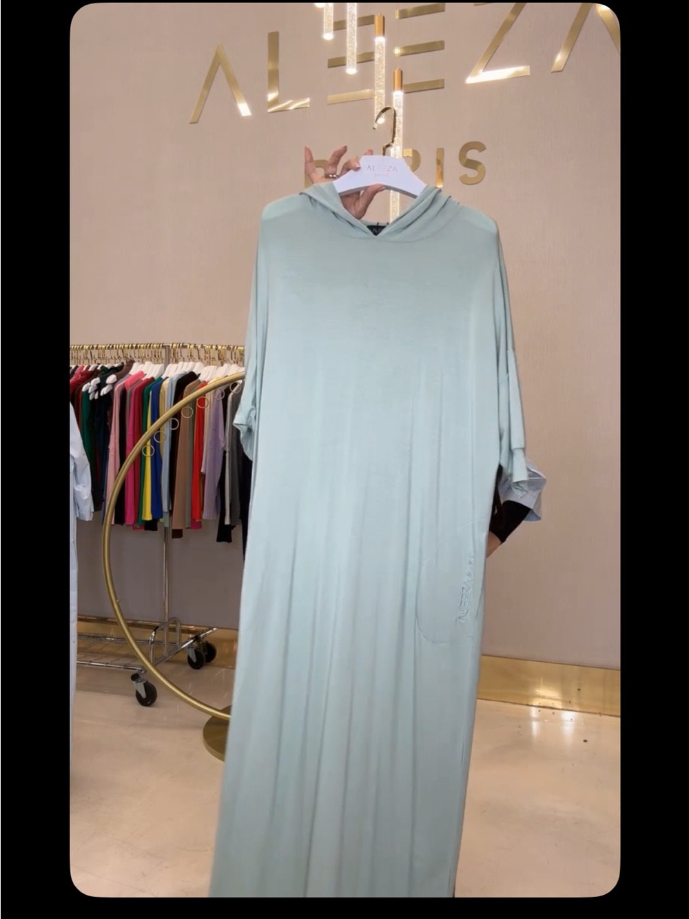 Aleeza Paris Light Sage Hooded Maxi Dress with pockets